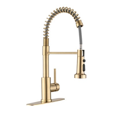 JUJABU Brushed Gold Stainless Steel Kitchen Faucet with Pull-Out Sprayer - Flexible Nozzle for Easy Cleaning and Filling