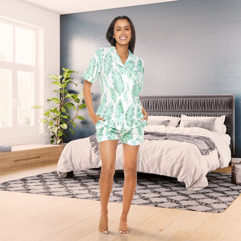 Women's Soft Cotton Knit Jersey Pajamas Lounge Set, Short Sleeve Top and Shorts with Pockets, 3 of 9