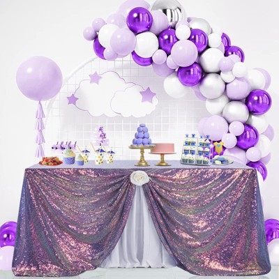 Wikineon Sequin Tablecloth for Parties Decoration 50x50 Inch Rectangle Table Topper Overlay Sparkle Shimmer Table Cloth for Bridal Birthday Purple