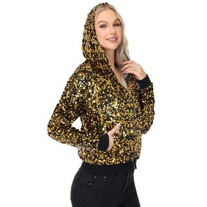 Anna-Kaci Women's Zip-Up Hoodie Jacket with Allover Sequin Embellishments and Ribbed Trim - 1 of 4