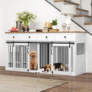 Real Relax 71”Large Dog Crate Furniture for 1 or 2 Dogs with Sliding Door,Heavy Duty Dog Kennel Furniture for Small/Medium Dogs,White - 1 of 4