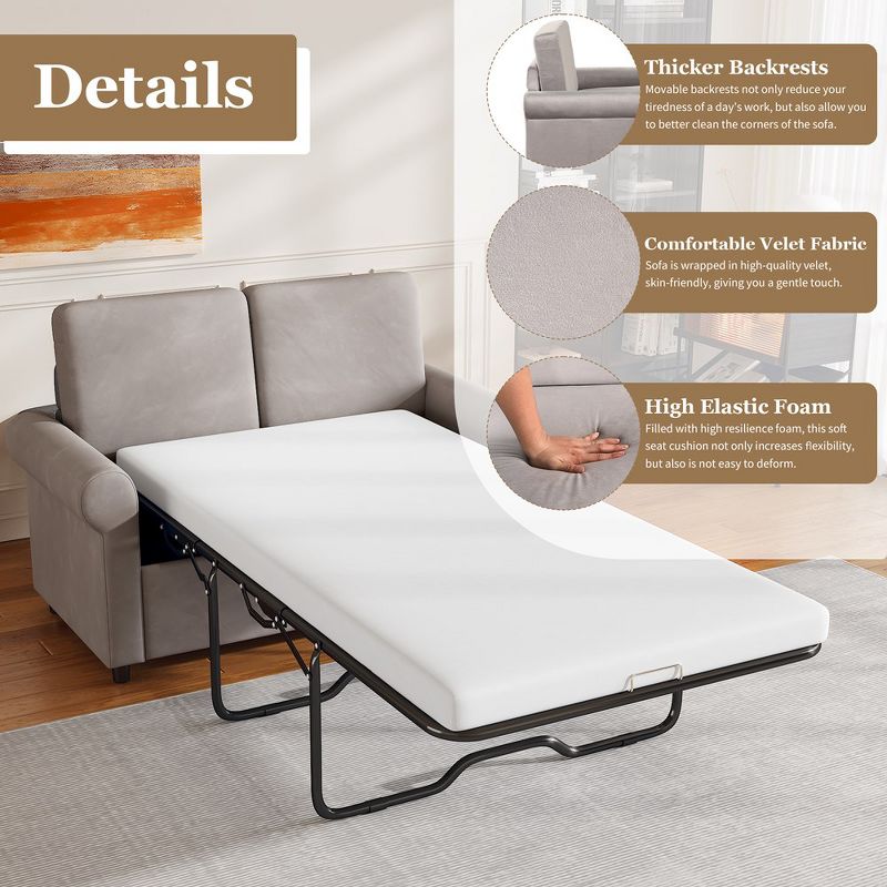 57.4" Pull Out Sofa Bed Sleeper Sofa Bed With Premium Twin Size Mattress Pad 2-in-1 Pull Out Couch Bed With 2 USB Ports, Light Gray, 5 of 8