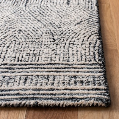 Ivory and Charcoal Abstract Tufted Wool Square Rug