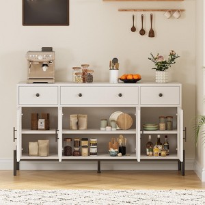 62" Large Sideboard Buffet with Storage, Modern Farmhouse Coffee Bar with 3 Drawers & Adjustable Shelves,Kitchen Pantry Storage Cabinet - 1 of 4