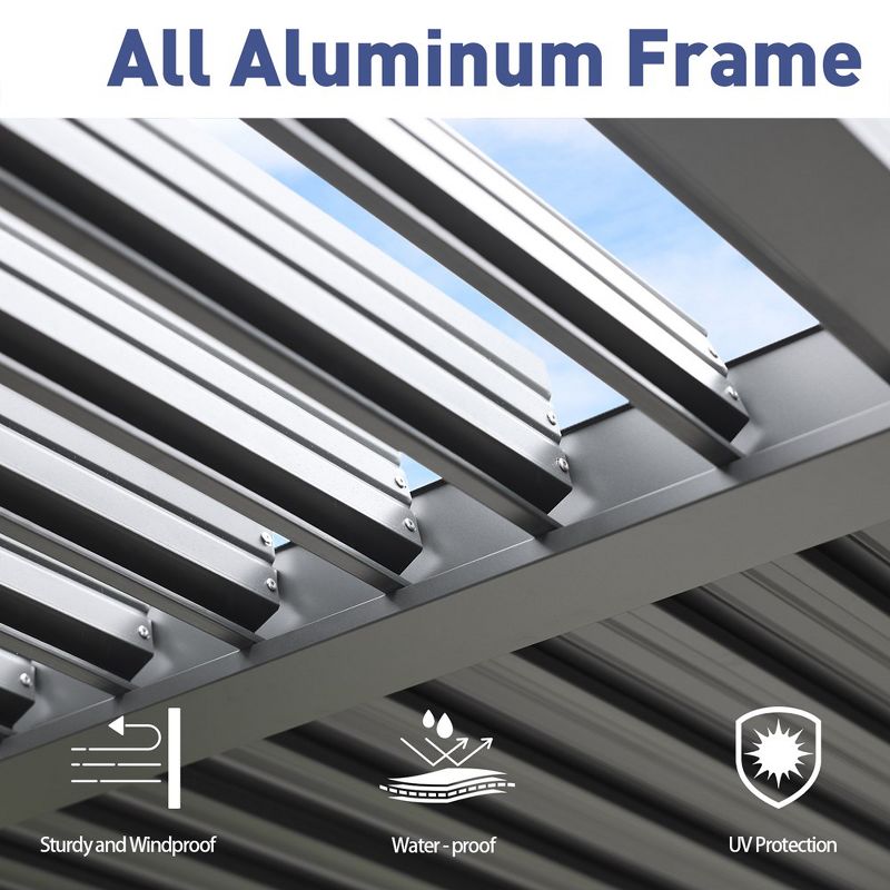 Aoodor  Outdoor Aluminum Louvered Pergola Waterproof Gazebo Sun Shade Shelter with 2 Adjustable Rainproof Panels, 2 of 12