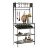 Kings Brand Furniture Lindsay Black Marble Bakers Rack with 9 Wine Bottle Capacity Rack & 8 Hooks - Kitchen Storage Organizer, Black - 2 of 4