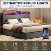 Bed Frame with Lift Up Storage, Upholstered Velvet Bed with Storage Headboard, No Box Spring Needed, Solid Wood Slats - 3 of 4