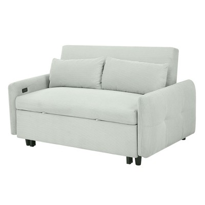 NicBex 57.48 Inch Pull-out Sofa Bed Convertible 2 Seat Loveseat Sofa with 2 Throw Pillows and USB Ports for Living Room,Apartment,Green