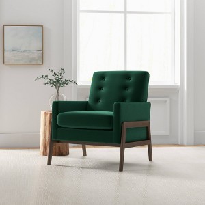 CAVINAS Velvet Accent Chair with Button Tufted Back and Wood Legs,Mid-Century Upholstered Living Room Chairs,Reading Chairs for Living Room - 1 of 4
