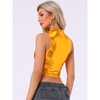 Allegra K Women's Metallic Mock Neck Zip-Up Shiny Holographic Crop Tank Top - 3 of 4