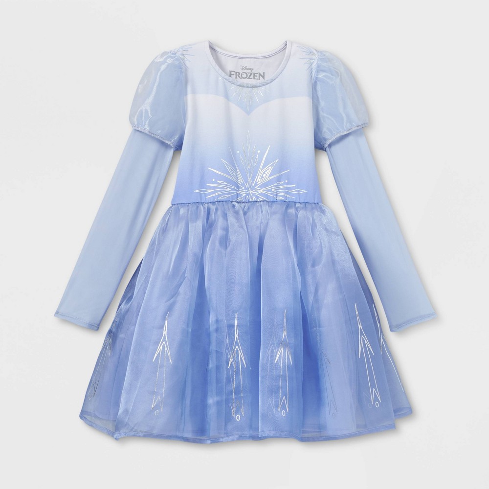 Girls' Disney Frozen 2 Elsa Long Sleeve Cosplay Dress - Light Blue XXL