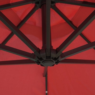 10' Red Cantilever Patio Umbrella with Solar LED and Steel Frame