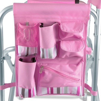 Pink Striped Aluminum Folding Camping Chair with Side Table