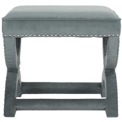 Mystic Blue Velvet Box Ottoman with Nailhead Detailing
