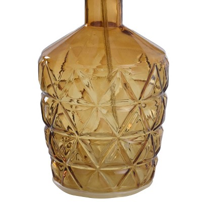 Amber Faceted Glass Table Lamp with Beige Drum Shade