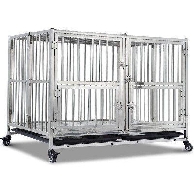 Acekool 48" Heavy-Duty Dog Crate - Steel Anxiety-Proof Kennel with Wheels
