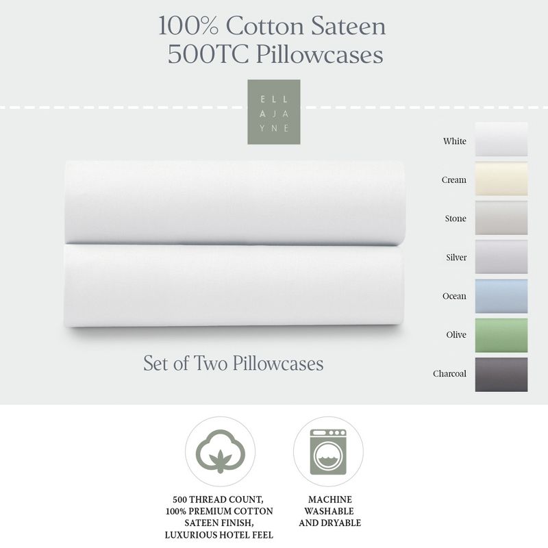 Ella Jayne 100% Cotton Sateen 500 Thread Count Pillowcase Set, 1 of 9