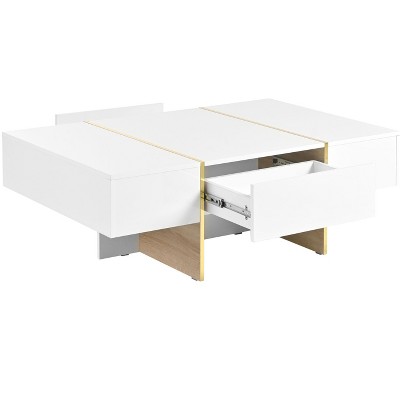 NicBex Modern 47.2" Rectangle Coffee Table with 2 Storage Drawers and Golden Wood Grain Pedestal for Living Room