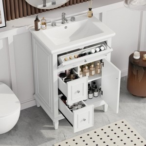 TIRAMISUBEST 24" Bathroom Vanity with Ceramic Sink, Freestanding Bathroom Vanity Cabinet with One Flip Drawer and Two Drawers, Adjustable Shelf - 1 of 4