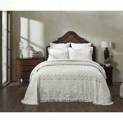 Ivory Cotton Queen Bedspread with Tufted Chenille Design