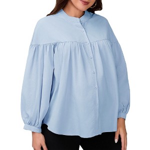 INSPIRE CHIC Women's Maternity Shirts Blouses Pleated Button Down Long Sleeve Pregnancy Nursing Top - 1 of 4