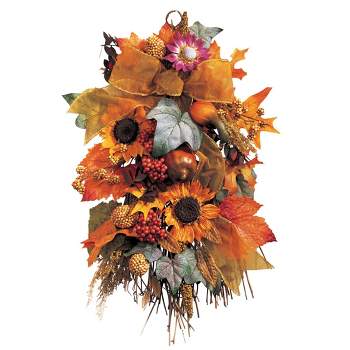Collections Etc Harvest Sunflower Floral Wall Swag Decoration