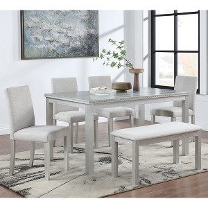 FONTOI Contemporary Wooden Dining Table Set with Rectangular Table Upholstered Chairs and Bench for Modern Home Dining Spaces, Beige, 58.5"*34.5"*30" - 1 of 4