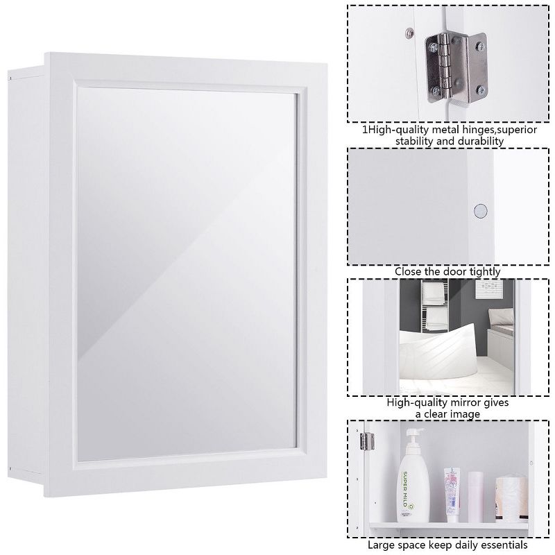 Costway Bathroom Mirror Cabinet Wall Mounted Kitchen Medicine Storage Adjustable Shelf, 5 of 11