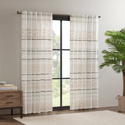 Nea White Cotton Light-Filtering Tassel Trim Curtain Panel