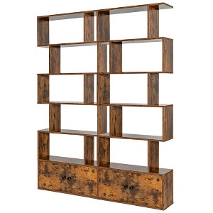 Tangkula 2 PCS Bookshelf w/ Cabinet 6-Tier S-Shaped Bookcase Storage Rack Rustic Brown - 1 of 4