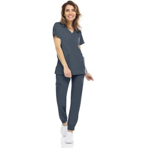 MediChic Womens 8-Pocket Scrubs Set- Mock Neck with 4-Pocket Jogger Scrub Pants - 1 of 4