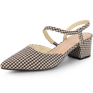 Perphy Houndstooth Printed Pointed Toe Slingback Chunky Heels Mules for Women - 1 of 4