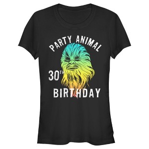 Juniors Womens Star Wars Chewie Party Animal 30th Birthday Color Portrait T-Shirt - 1 of 3