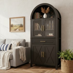 Bella Depot Farmhouse 71" Tall Arched Kitchen Pantry Cabinet with Glass Door, Adjustable Shelves for Kitchen Dining Room, Living Room - 1 of 4