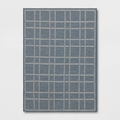 5'x7' Stitched Grid Woven Outdoor Area Rug Slate Blue - Threshold™ designed with Studio McGee