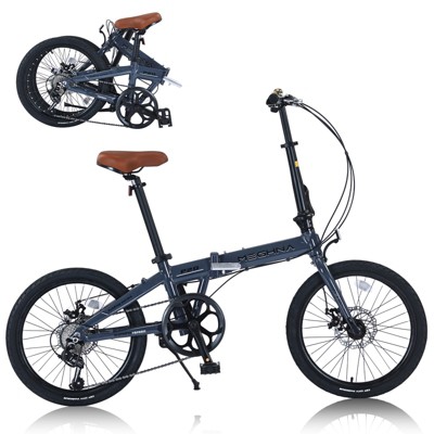 VisioGear 20" Folding City Bike, 7-Speed Folding Bike, Blue&Gray, 57.09"*24.8"*39.37"