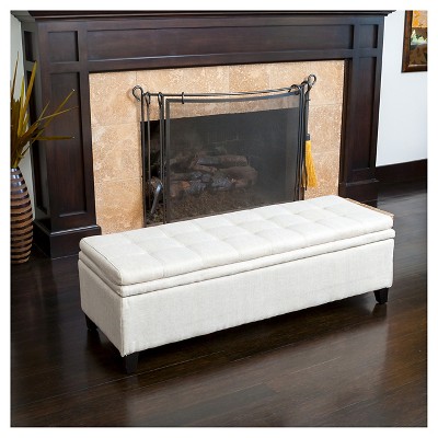 Ivory Linen Upholstered Storage Ottoman Bench