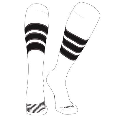 PEAR SOX Striped OTC Baseball, Softball, Football Socks (C) White, Graphite, Black (XL)