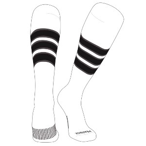 PEAR SOX Striped OTC Baseball, Softball, Football Socks (C) White, Graphite, Black (XL) - 1 of 3