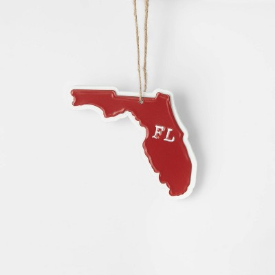 4'' Red Metal Florida on White Wood Christmas Tree Ornament - Wondershop™