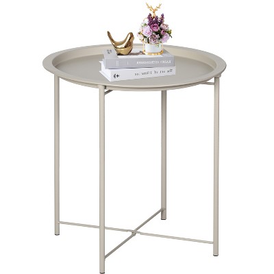 VECELO Modern  End Side Tables, Round Metal Foldable Tray, Stable Snack Nightstand for Outdoors, Small Space