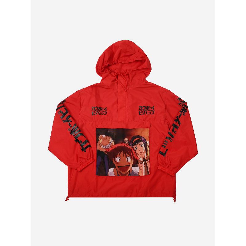 Cowboy Bebop Disheveled Characters Long Sleeve Red Hooded Anorak-XXL, 1 of 6