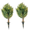 Set of 2 Artificial Cypress Shrub Ball Trees with Ground Spikes for Front Porch Garden Indoor Outdoor - 2 of 4