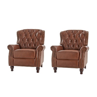 Set of 2 Justine Transitiona Wooden Upholstery Genuine Leather Recliner with Nailhead Trim for Living Room and Bedroom  | ARTFUL LIVING DESIGN