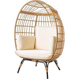 Wicker Egg Chair – PE Rattan Patio Chair with Steel Frame & Ivory Cushion – Perfect for Backyard, Balcony, Garden & Indoor Lounging MAPLE 99 - 1 of 4