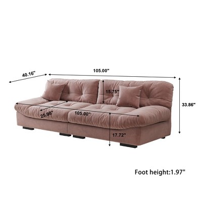 105" Pink Velvet Modular Sectional Sofa with Pillows