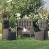 vidaXL Modern 3-Piece Patio Dining Set with Cushions - Weather-Resistant PE Rattan, Adjustable Chairs & Practical Glass Tabletop, Black - 2 of 4