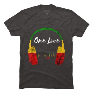 Adult Design By Humans Headphones Jamaican Pride One Love By T-Shirt - 1 of 2