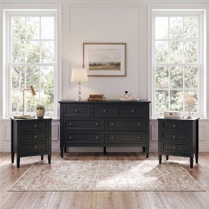 black dresser with nightstand set Heynemo 3-Piece Bedroom Set, 7-Drawer 2 Matching 3-Drawer Nightstands, Black/Green/Blue, Gold Knobs, Wood-Grain Finish : Target 37.8 in Size:15/32 dresser and nightstand set winter-sale-25 EXPRESS Black Tie- Front