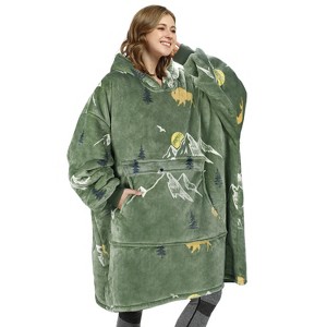 Catalonia Women's Oversized Flannel Blanket Hoodie, Cozy Warm Wearable Plush Fleece Pullover, Soft Lounge Sweatshirt for Home, Outdoor Comfort, Gift - 1 of 4